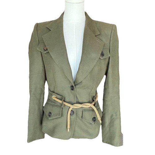 SAINT LAURENT (YSL) Giacca blazer twill sartoriale YVES SAINT LAURENT piccola verde con cintura militare