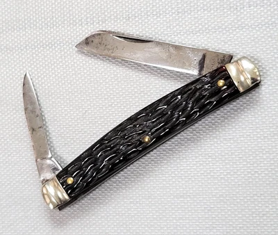 Cuchillo de medio congreso vintage Schrade Walden 774 hueso semilla de melocotón 2 Bld Foto 1 de 4