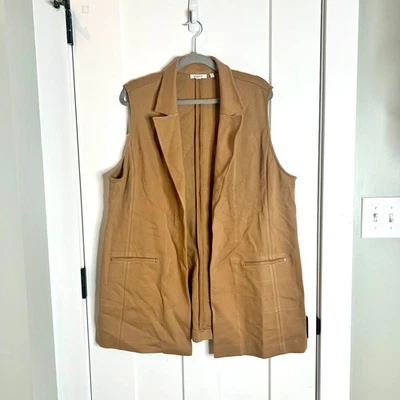 Chaleco Chico's Bronceado Cuello Camel Forrado Largo Bolsillos Preppy Carrera Capas Talla XL Foto 1 de 4