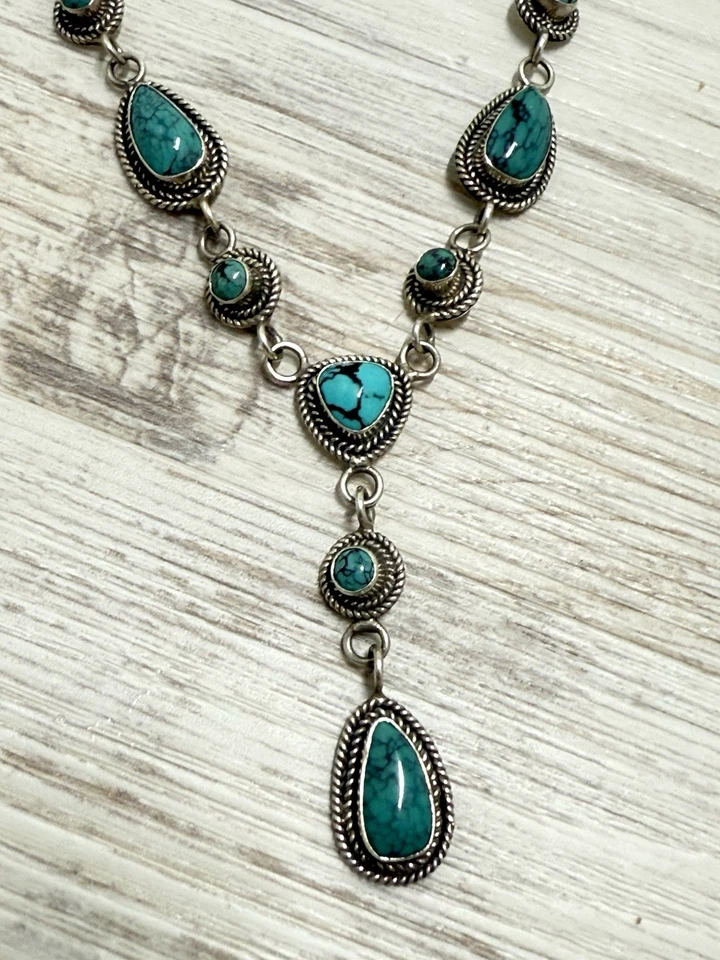 Collar Colgante BARSA Firmado Turquesa Cabujón Plata de Ley 925 Y Gota 15g Foto 1 de 4