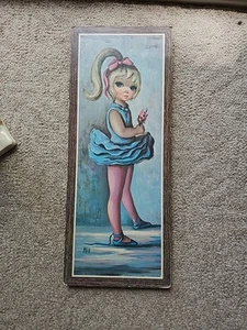 1960s Jean Maio Ballerina Big Eyed Girl Print Ready to Hang 20" x 8" Vtg - Picture 1 of 7