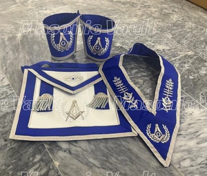 Masonic Regalia Blue Lodge Master Mason Embroidered Set of Apron, Collar & Cuffs - Picture 1 of 5