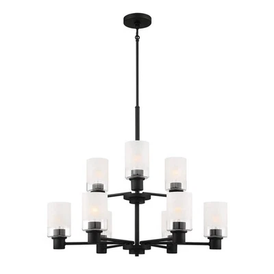 FUENTE DE DISEÑADORES Cedar Lane 9 luces moderna lámpara de araña negra mate vidrio grabado Foto 1 de 4