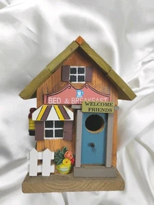 Vintage Rustic Wooden Bed & Breakfast Decorated Birdhouse  - Picture 1 of 7