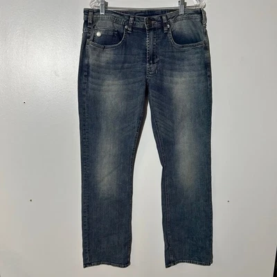 Pantalones de mezclilla para hombre David Bitton Buffalo rectos elásticos lavados 5 bolsillos 34x32 Foto 1 de 4