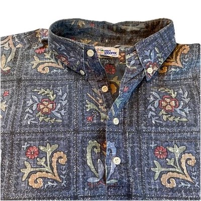 Rey Spooner Hawaiian Traditional Mens Pull Over Reverse Print SZ L Blue VTG - Image 1 of 4