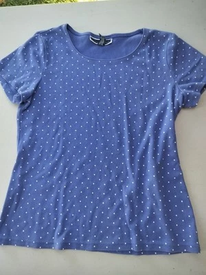 Top vintage Karen Scott para mujer talla mediana azul con lunares manga corta Foto 1 de 4