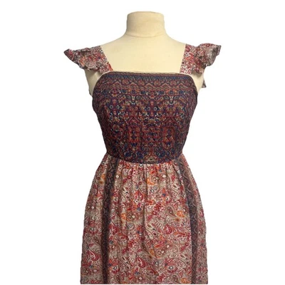 高级嬉皮女式长裙 6 码农民 Cottagecore 分层荷叶边 — 第 1/4 张图片