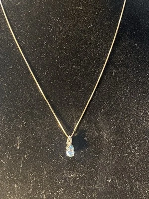 Collar de plata de ley 925 con colgante de lágrima de aguamarina de 20" Foto 1 de 4