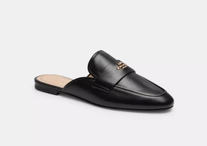 Coach Samie Slide on Mule Flat Shoes Women's Size 6 Black Leather Round Toe - Picture 1 of 4