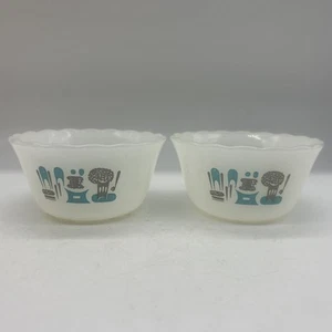 2er Set Vintage Anchor Hocking Fire King Atomic Blue Heaven Puddingbecher Schalen - Bild 1 von 5