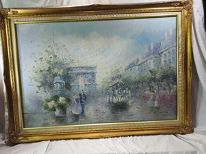 1950 “Ancient Paris Street Under The Spring Rain” Oil Painting By LH YOUNG Orig. - Picture 1 of 18