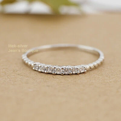 925 Sterling Silver Clear CZ Midi Knuckle Thin Dainty Thumb Pinkie Ring A3206 - Image 1 of 4