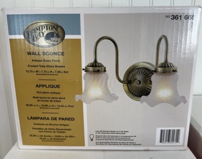 Aplique de pared Hampton Bay antiguo acabado latón esmerilado tulipán pantallas de vidrio 361 665 Foto 1 de 4