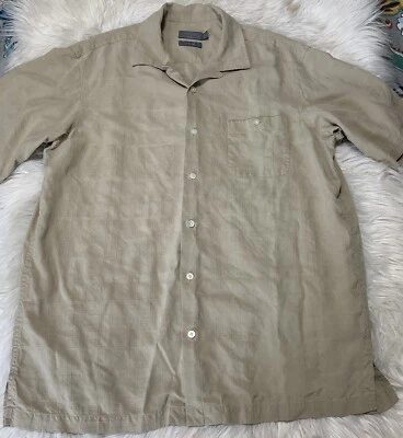VTG Talbots Men's 100% Silk Shirt Large Beige Textured Beach Button Up Large - Image 1 of 4
