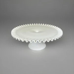 Gorgeous Fenton White Milk Glass Ruffled Rim Pedestal 13" Round Cake Plate Stand - Picture 1 of 9