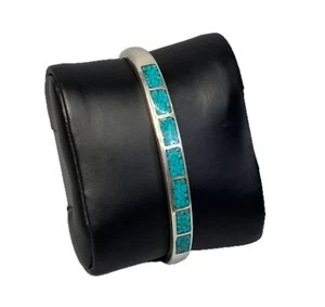 VTG Zuni Sterling Silver-Turquoise Channel Inlay Cuff Bracelet/Handmade  18g - Picture 1 of 16