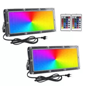 2er 50W LED Fluter Außen Strahler RGB Mit Fernbedienung Scheinwerfer Flutlicht - Bild 1 von 18