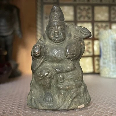 Antigua estatuilla japonesa de terracota arte popular | Ebisu dios de la riqueza y el comercio Foto 1 de 4