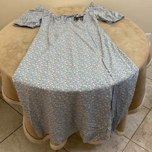 Sbetro Womens Blue Floral Short Sleeve Tie Neck Ruffle Maxi Dress Size 2XL - Picture 1 of 12