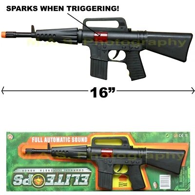 ARCADY M-16 RIFLE TOY POLICE SWAT MACHINE GUN TOY SOUNDS NO BATTERY NEEDED BLACK