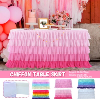 Ruffle Layered Table Skirt Cover Decor Tiered Baby Birthday Party Tablecloth - Image 1 of 4