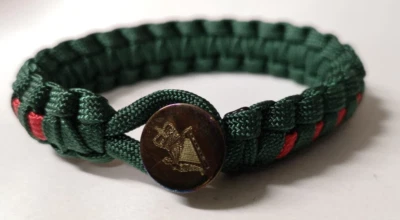 Red and Green Paracord Bracelet Wristband with Irish Harp Insignia Metal Button - Image 1 of 3