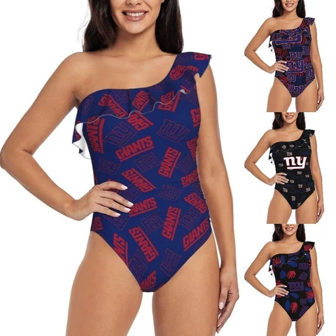New York Giants One Shoulder Ruffle Swimsuits Sexy Women's Bikini Swimsuit Cover
