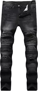 Liuhond Skinny Slim Fashion Men's Ripped Straight Holes Hip Hop Biker Stretchy J - Picture 1 of 9