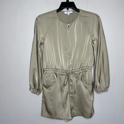 Женский коллективный атласный комбинезон THAKOON 4 дюйма на талии спереди на молнии хаки с длинным рукавом - Изображение 1 из 4