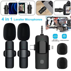 4in1 Wireless Mini Lavalier Microphone Video Recording for iPhone Android USB-C - Picture 1 of 13