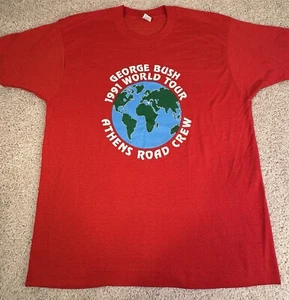 Vintage George Bush 1991 World Tour Athens T-Shirt Politics Single Stitch • XL - Picture 1 of 7