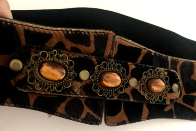 M/L CHICO, черный, с анималистическим принтом, кожаный ЭЛАСТИЧНЫЙ РЕМЕНЬ, пряжка, латунь, драгоценные камни, SNAP - Изображение 1 из 4