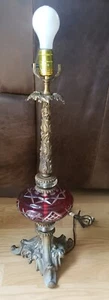 Vintage Cranberry Ruby Cut To Clear Crystal Glass Table Lamp GIM Ornate Base #2 - Picture 1 of 16