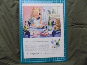 1943/2 PRINT CLICQUOT CLUB SODA COME TO MY PARTY WW2 - Picture 1 of 1