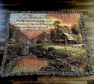 Thomas Kinkade 1996 "Sunset at Riverbend " Tapestry Throw Blanket - Picture 1 of 6