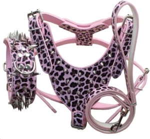 Leather Spiked Studded Harness Collar & Leash Set 3pcs for Medium/Large Dogs M - Picture 1 of 6