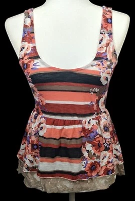 American Rag Floral Striped Lace Trim Peplum Top - Image 1 of 4
