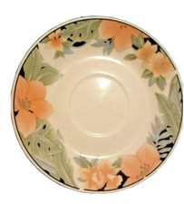 Global Designs Fine Porcelain Saucer Peach Flower & Green Leaves Trim