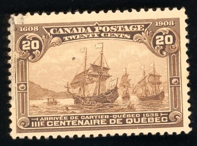 Canada Scott 103 Used 20c Yellow Brown 1908 Quebec Tercent Lot T675 bhmstamps - Image 1 of 2