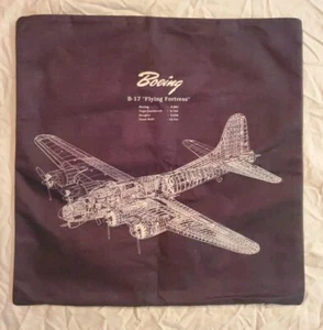17x18 Boeing B-17 Kissenhülle Bezug Slip Reißverschluss allgemeine Info schwarz braun Tweed ** - Bild 1 von 7