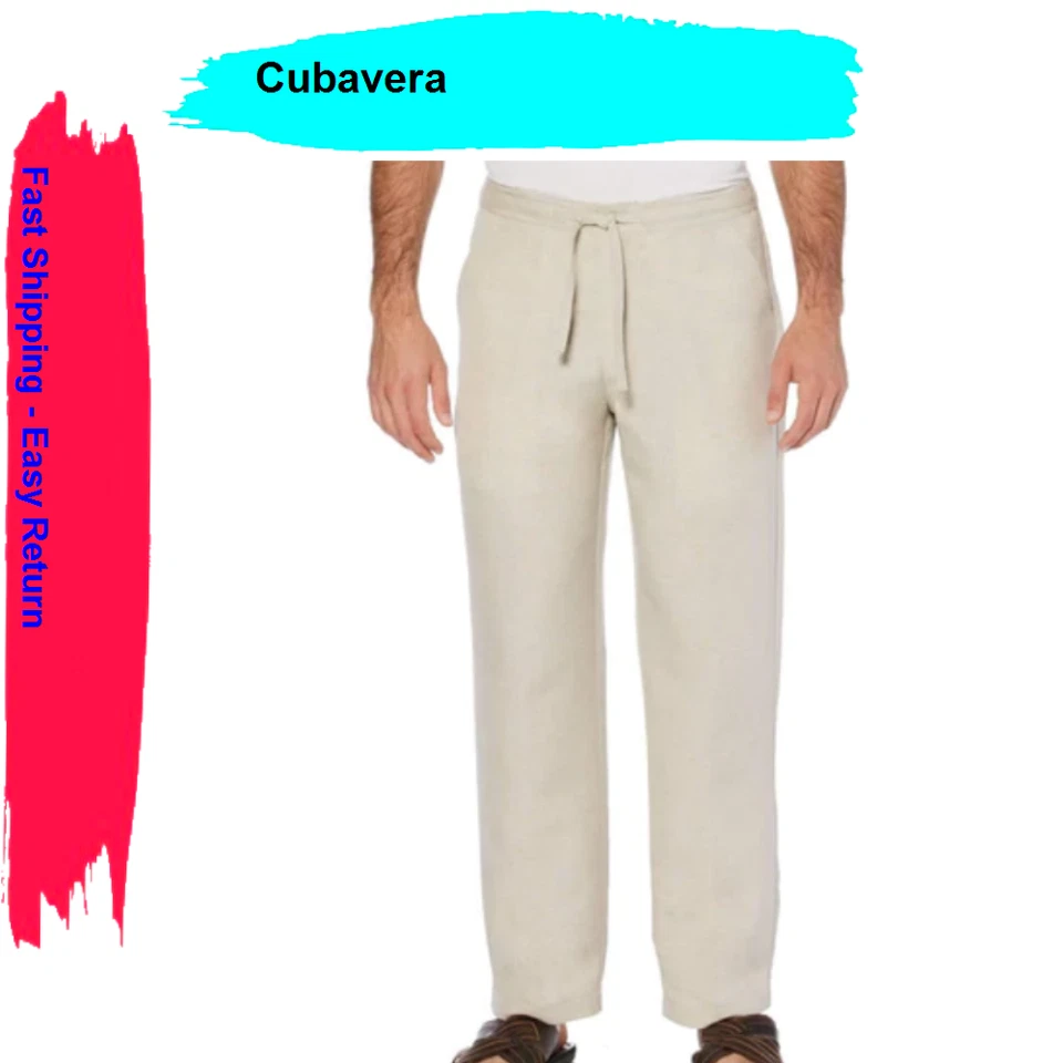 Cubavera Men's Big&Tall Linen-Blend Drawstring Pants -BEIGE- 5XB/30.