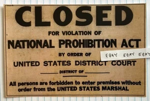 NATIONAL PROHIBITION ACT CLOSED FOR ALCOHOL VIOLATION RARE NOTICE NEW POSTCARD - Picture 1 of 1