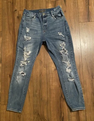 Pantalones de mezclilla #295 Rue 21 Curvy tiro alto tobillo niñas azul envejecido adolescentes talla 12 Foto 1 de 4