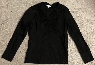 JOSEPH A black stretchy button front long sleeve shirt top Medium M Foto 1 de 4