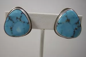 Vintage Large Sterling Silver & Turquoise Southwestern Earrings by Ralph Sena - Picture 1 of 5