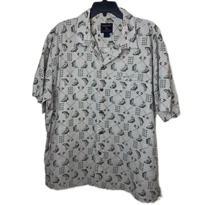 WOOLRICH Mens Size 2XL Short Sleeve Button Down Shirt Graphic Boat Fish - Picture 1 of 7