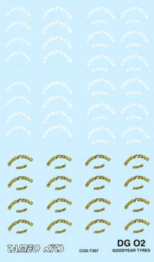 decal 1/43 GOODYEAR BIANCHI e GIALLI x FIANCHI PNEUMATICI  Tameo DG02 - Immagine 1 di 1