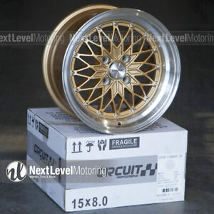 Circuit CP38 15x8 4-100 +20 Gloss Gold Wheels Fits Mazda Miata MX5 NA NB BMW E30