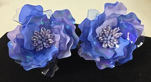 NWT - Kim Seybert GARDENIA Periwinkle Floral Beaded Napkin Rings SET OF 2 - Picture 1 of 4